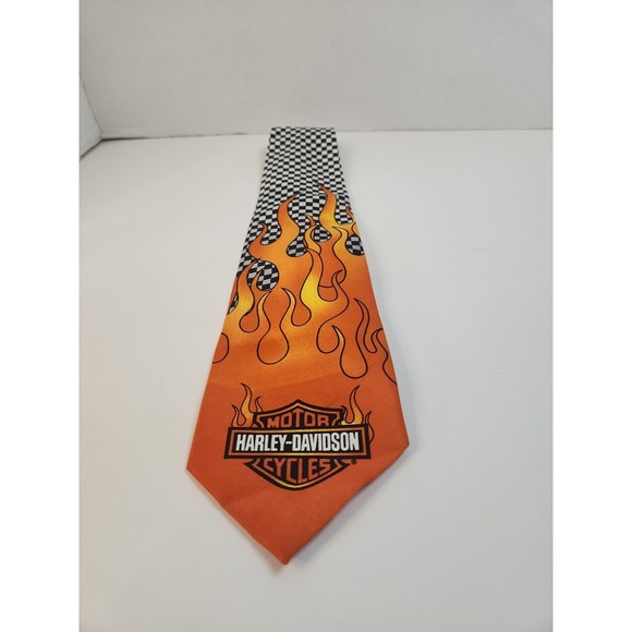 Harley-Davidson Other - Vintage Harley Davidson Ralph Marlin Tie Checkered Flame Motorcycle Biker Mens